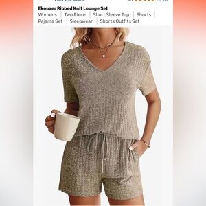 Ribbed Knit V-Neck Lounge Set